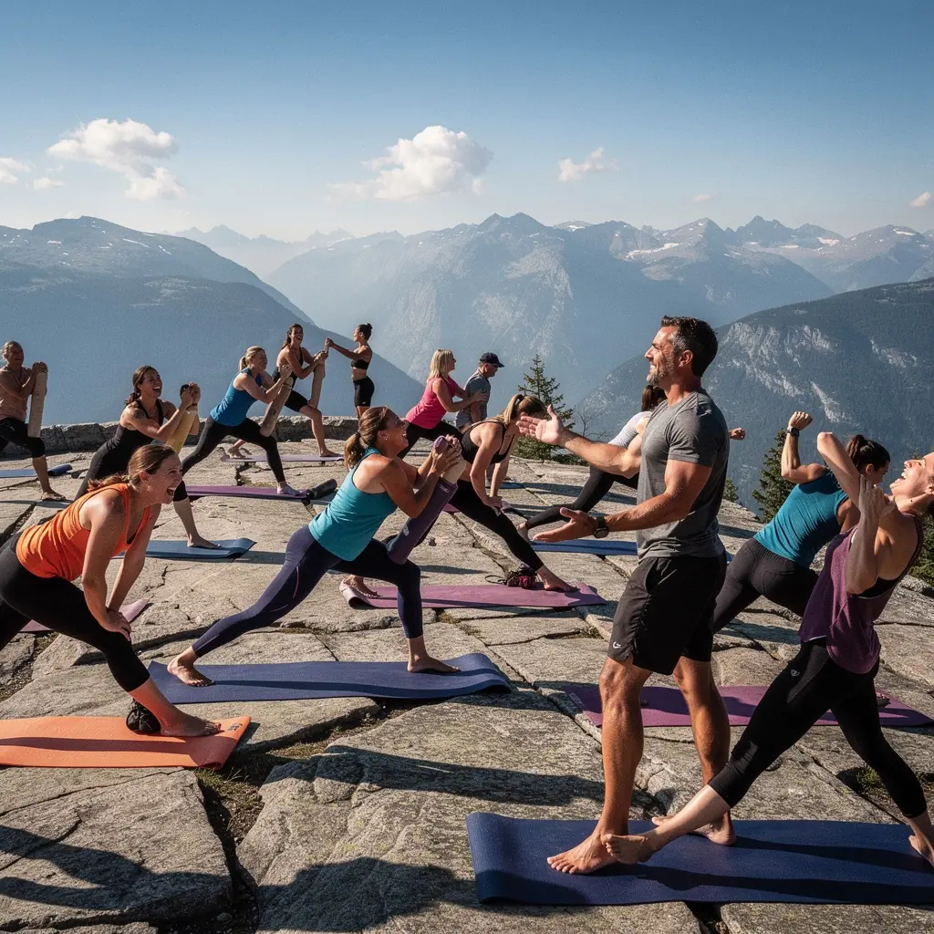 Μια οικογένεια που ασκείται με γιόγκα και αθλητικές δραστηριότητες μαζί.
